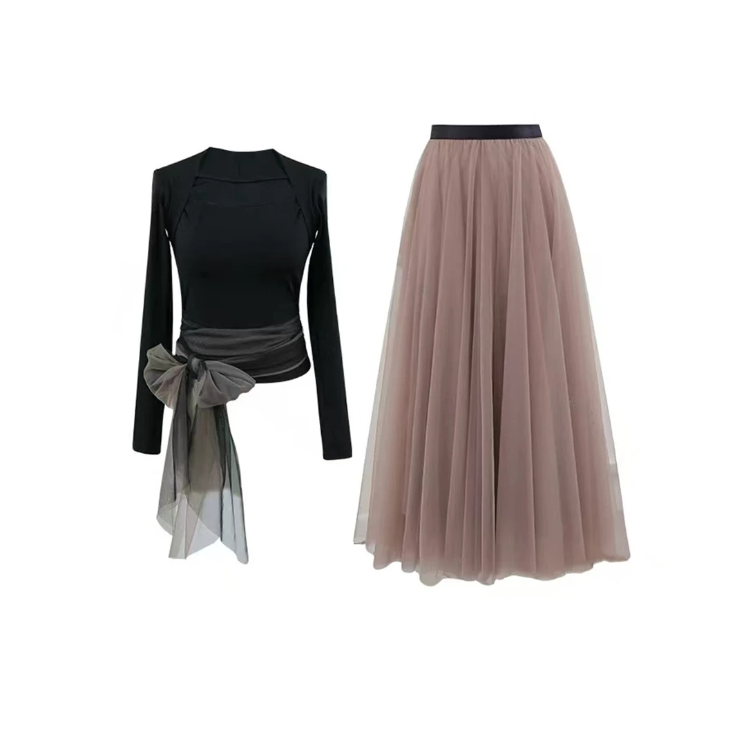 法式腰间系带修身上衣优雅大裙摆半裙Z 9727#