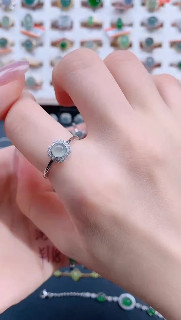 翡翠戒指银S925镶嵌天然翡翠