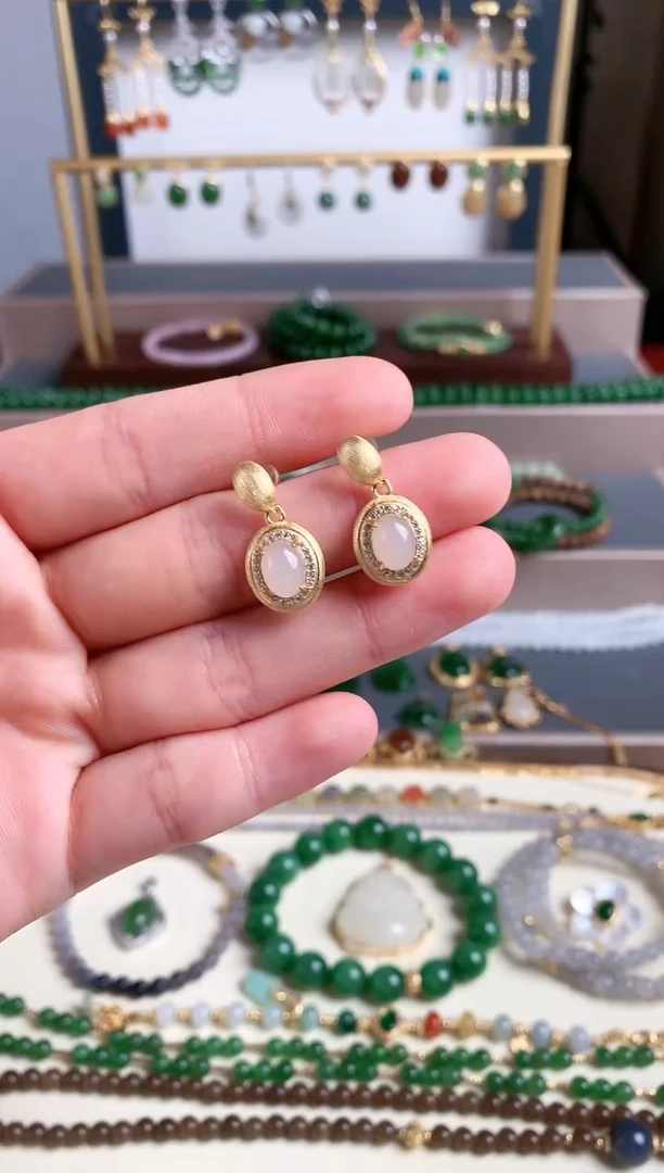 银S925镶嵌和田玉耳饰1