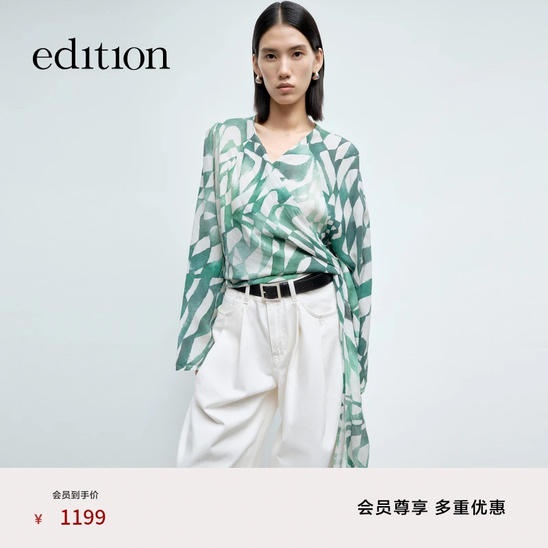 【商场同款】edition2025春季新款度假风印花绑结衬衣#EBE1TOP025