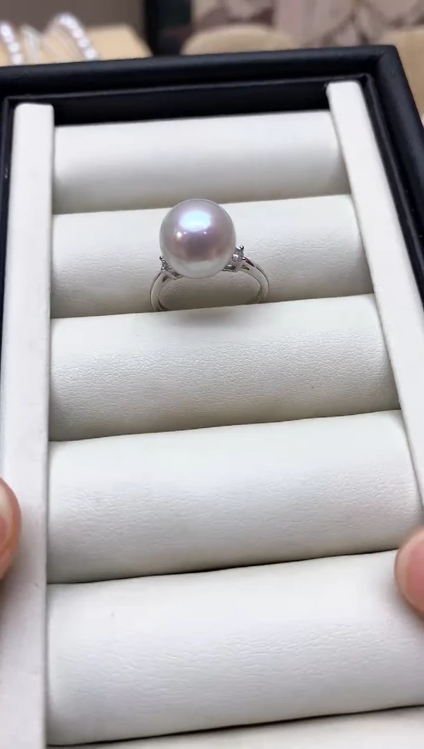 银S925镶嵌戒指淡水珍珠S925银淡水珍珠戒指