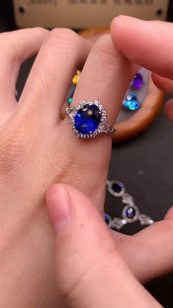 戒指蓝宝石银S925镶嵌......