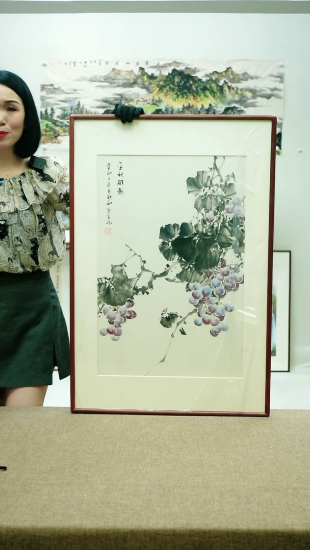国画92*62陈默如手绘花鸟带框