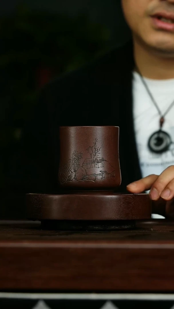 茶壶紫砂a16紫玉金砂刻绘高端暖手杯