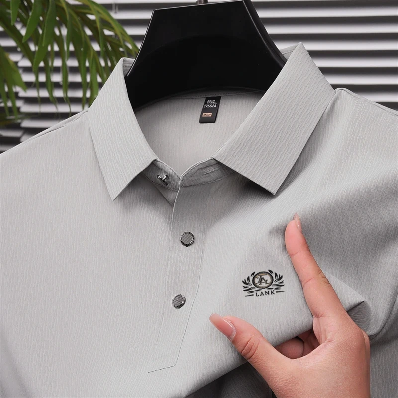 POLO夏季男装爸爸新款翻领带领t恤冰丝短袖polo冰丝衫男士商务