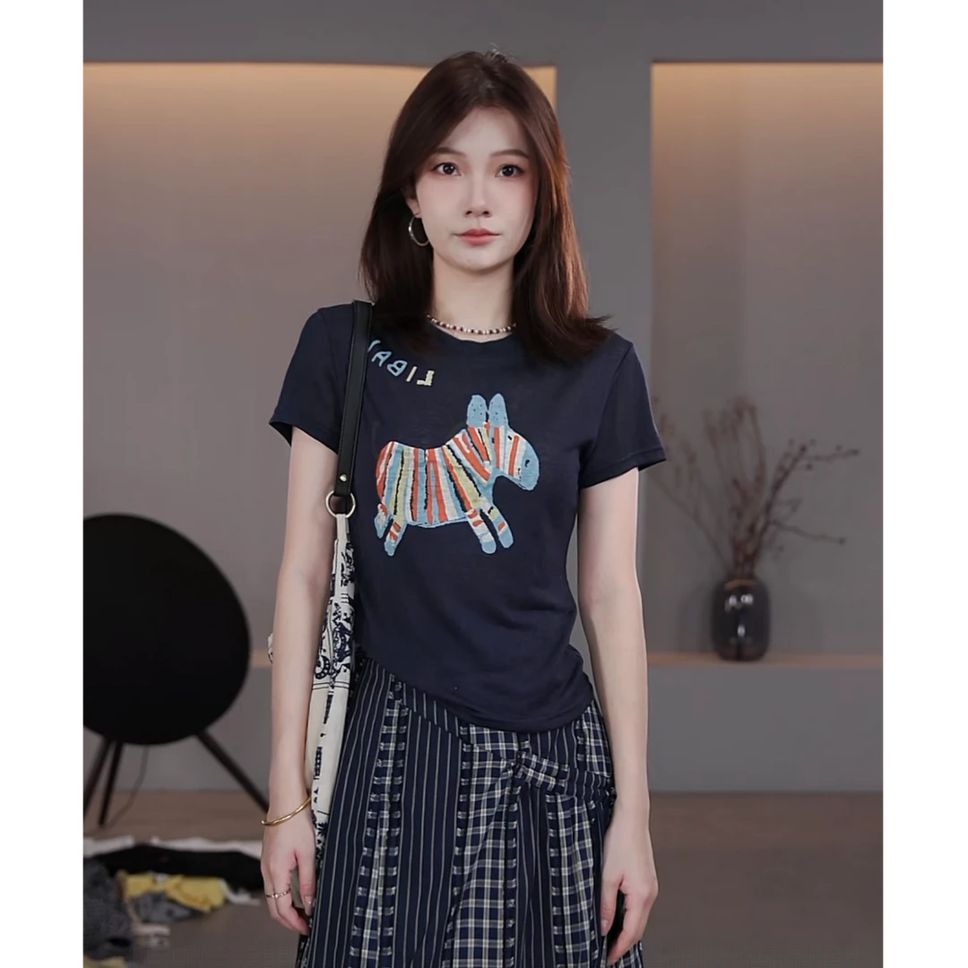 【LIbaibai】夏装2025年新款显瘦薄款短袖T恤上衣BB-2409