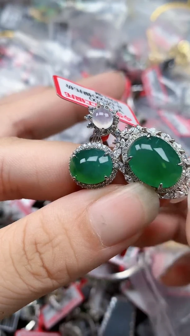 银S925镶嵌戒指翡翠天然A货缅甸翡翠