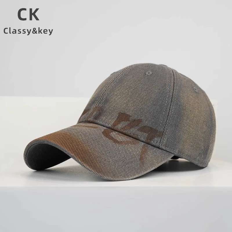 Classy key新加坡设计师联名款水洗做旧字母鸭舌帽檐女大头围帽子