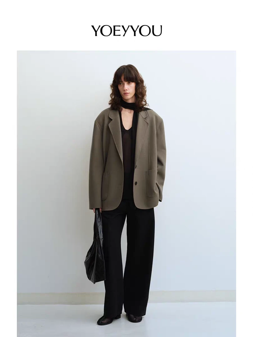 YOEYYOU简约西装外套2025春新品设计师款宽松廓形精纺西服