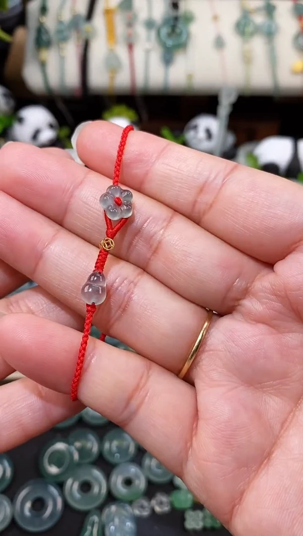 散珠翡翠葫芦小花手绳  手围15
