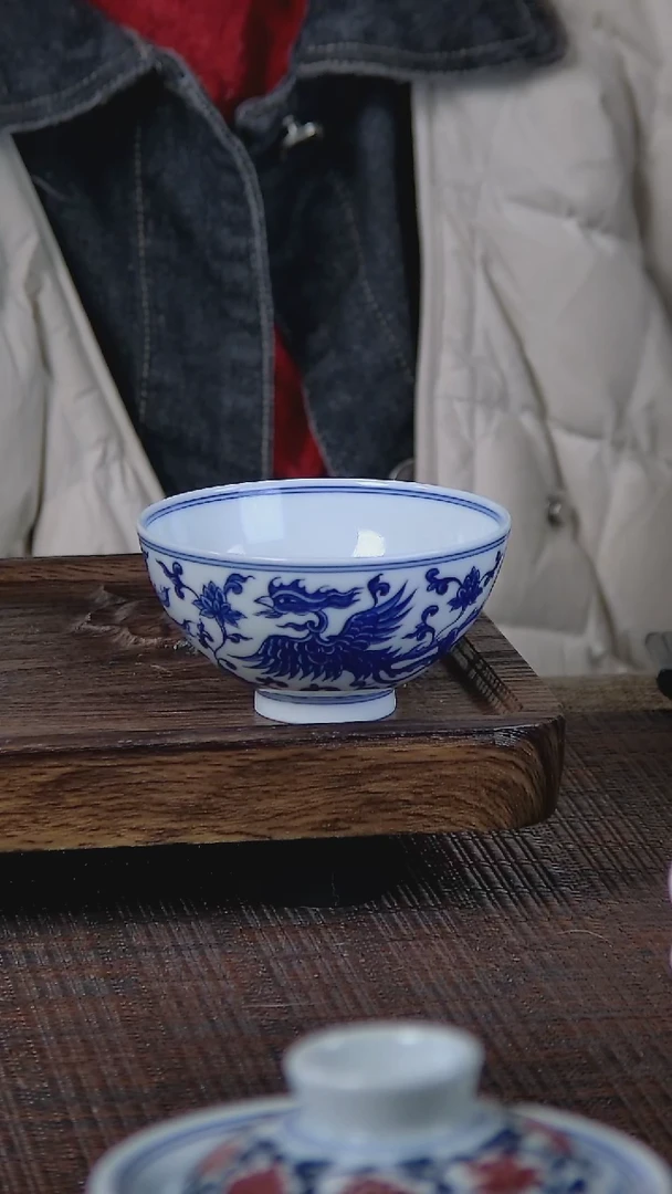 【闪购商品】折葵非器手工手绘缠枝双凤鸡心杯