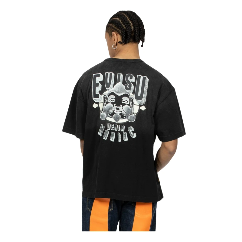 EVISU 笔触风格佛头印花宽松纯棉百搭短袖T恤男2ESHTM4TS8067LFCT