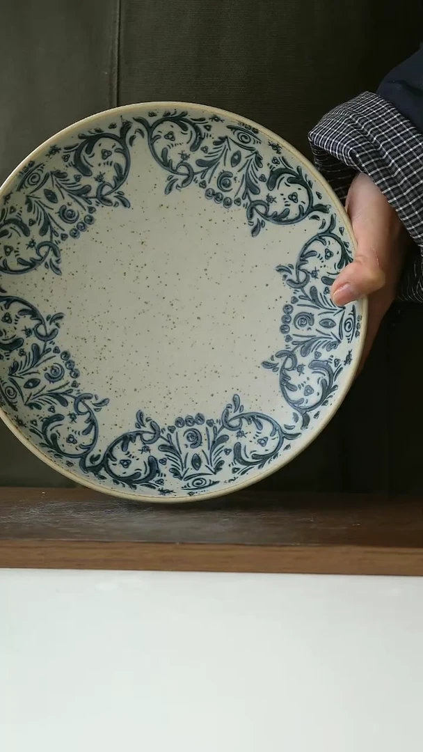 【闪购商品】陶瓷手绘鸢尾深盘22cm@4-2@