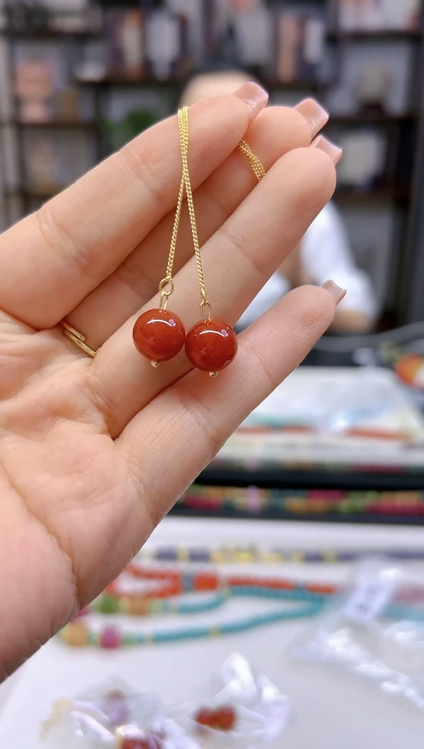 【闪购商品】玛瑙/玉髓耳饰银S925镀金镶嵌E707
