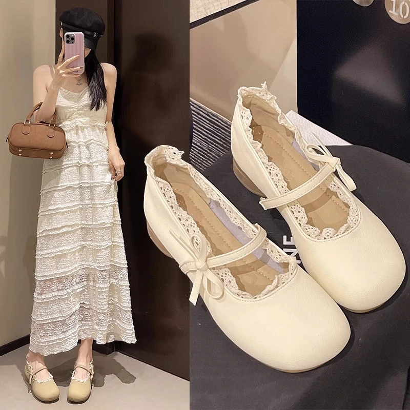 三福真软皮法式低跟玛丽珍单鞋女2025新款夏季配裙子晚晚鞋小皮鞋