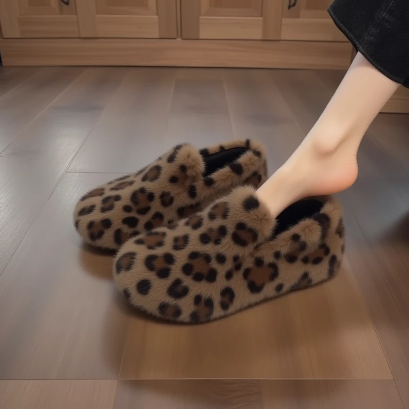 毛毛鞋女秋冬季平底加绒外穿豆豆鞋拖鞋冬款孕妇软底外出棉鞋长安