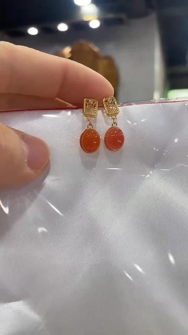 银S925镶嵌南红玛瑙耳饰40（多样性发一）