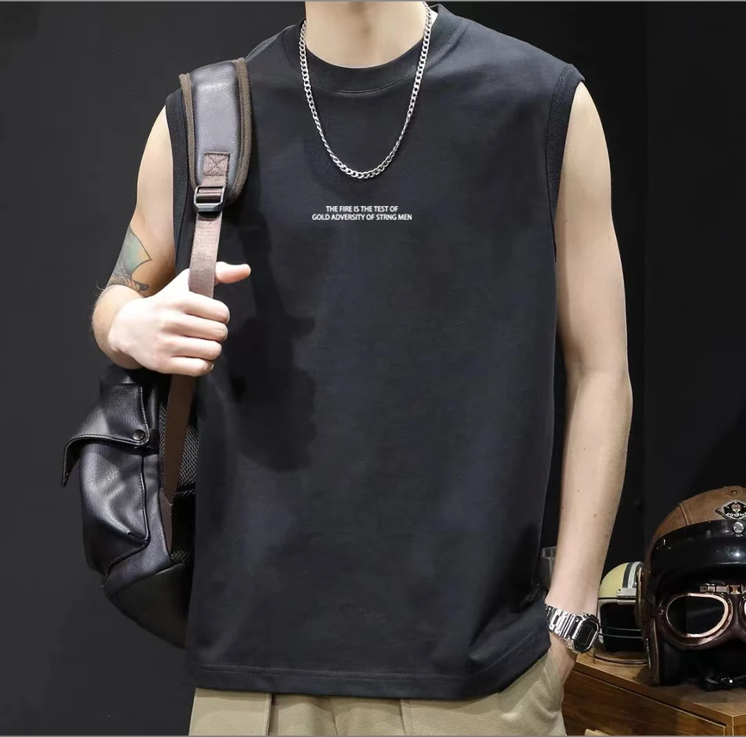 【新新专属】潮Ⅰ夏季t恤无袖T恤纯棉圆领背心男士运动百搭简约休闲