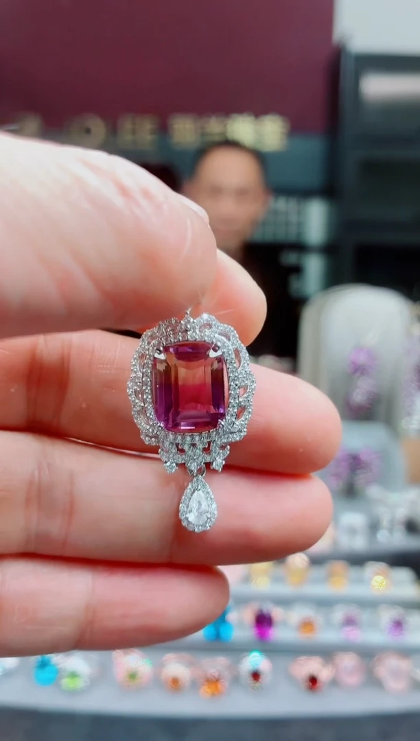 吊坠(不含链)银S925镶嵌水晶冻**啡水晶吊坠