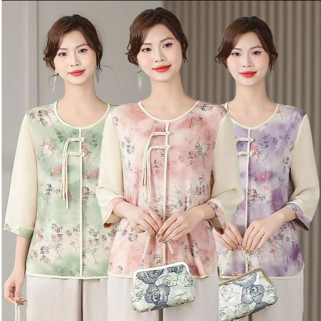 2023-国风小衫中老年女装时尚印花妈妈装