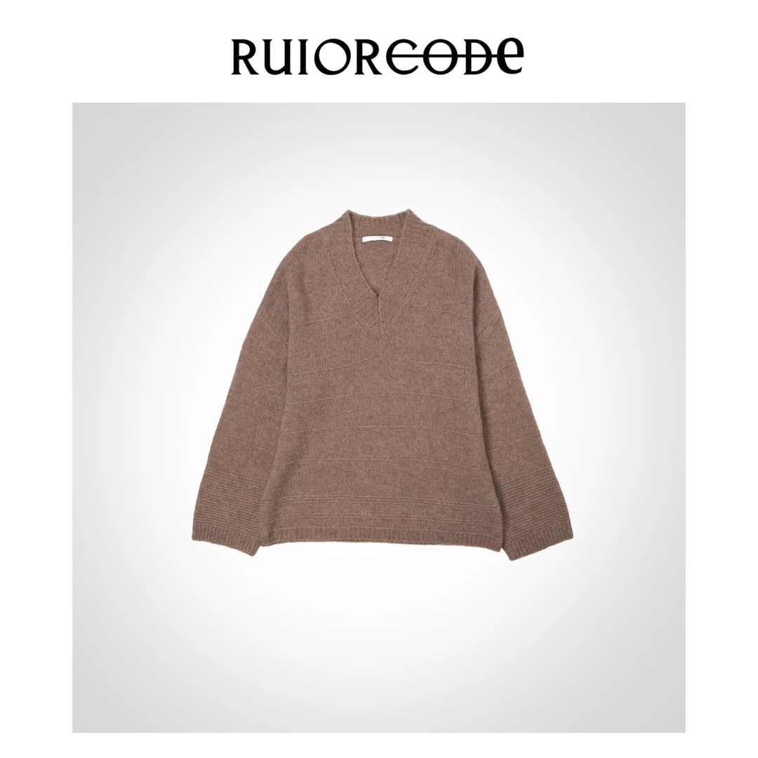 【RUIORCODE】V领横缝毛绒混纺宽松套头毛衣 理性消费