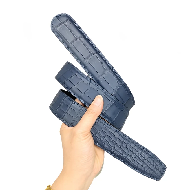 A级纯水染3.8雾面圆头尼罗鳄男款时尚腰带商务百搭真鳄鱼皮不含扣