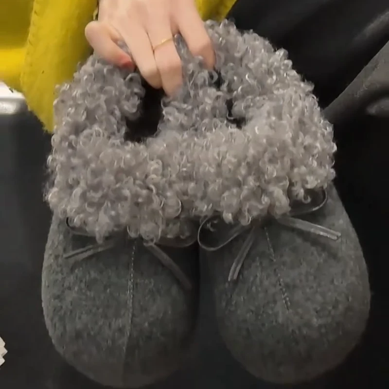 厚底内增高勃肯鞋女加绒雪地靴豆豆鞋2025新款冬季加厚毛毛鞋棉鞋