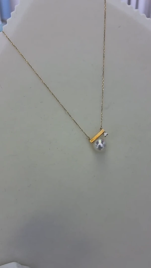 18K金镶嵌套链海水珍珠Akoya 平衡木套链 8.5-9MM 18K金