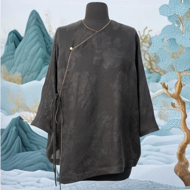 XN 2025 新款全萝满萝大牡丹春夏新中式气质斜襟系带上衣 2089