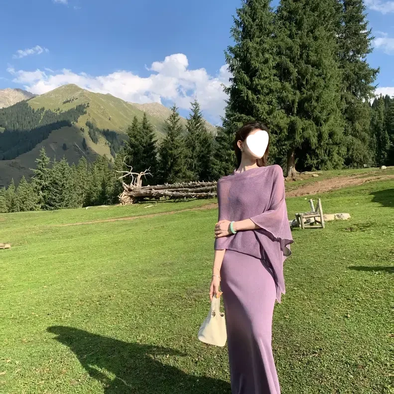 一尧【高智美学】气质女人买手设计披肩+吊带裙慵懒显瘦老钱套装