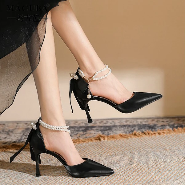 MAGUBA/玛古芭包头凉鞋女新款夏季粗跟裸色高跟鞋气质高级感精致