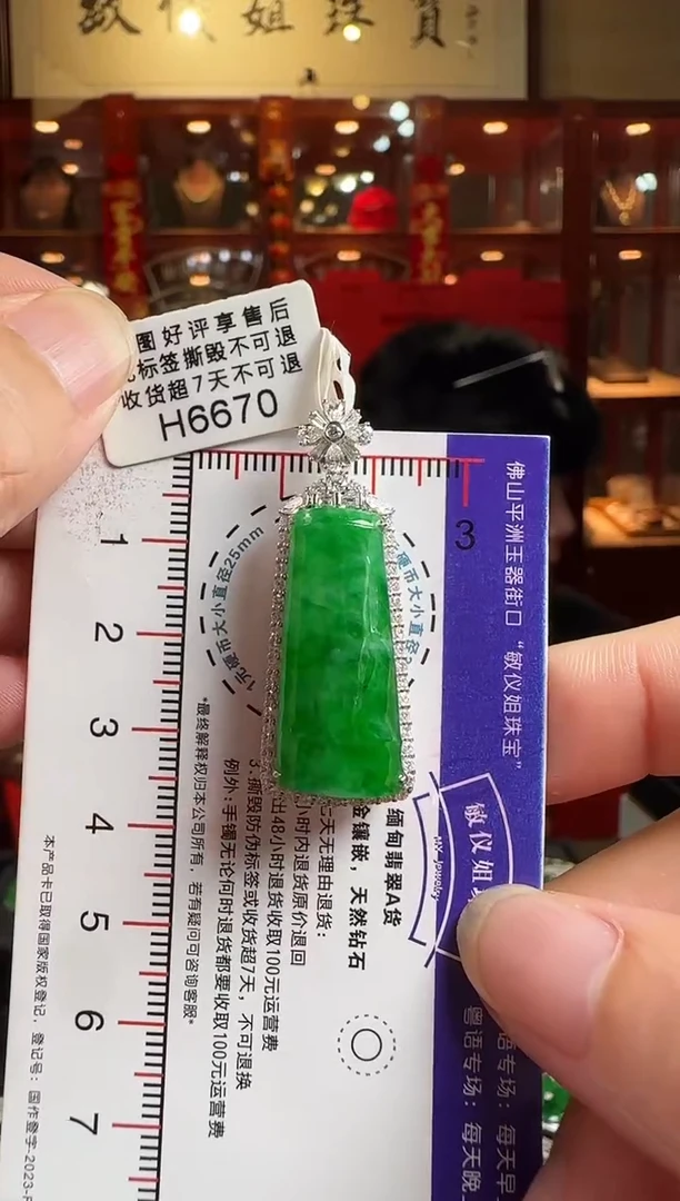 翡翠18K金镶嵌颈饰H6670竹报平安