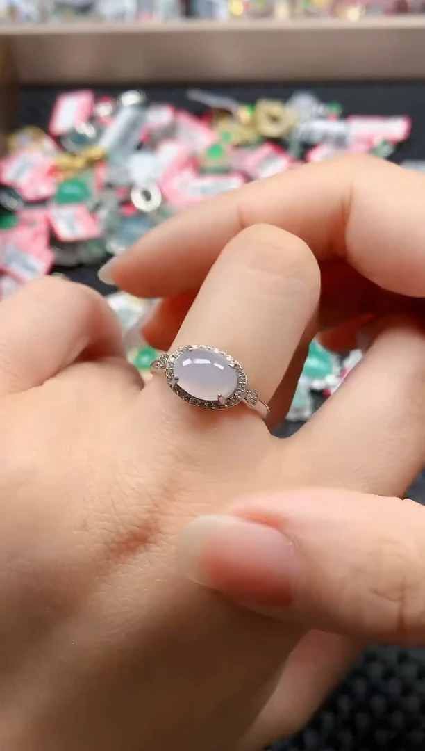 银S925镶嵌戒指翡翠天然A货缅甸翡翠