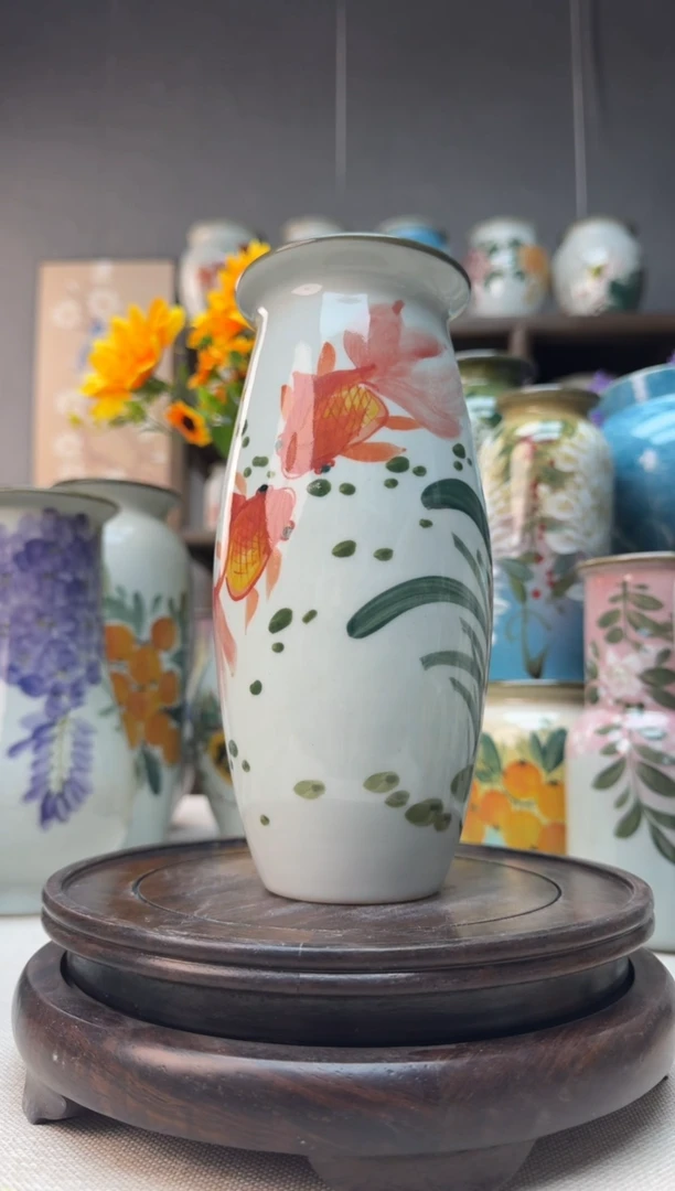 【闪购商品】瓶景德镇手绘陶瓷花瓶底部无孔高19口8左右