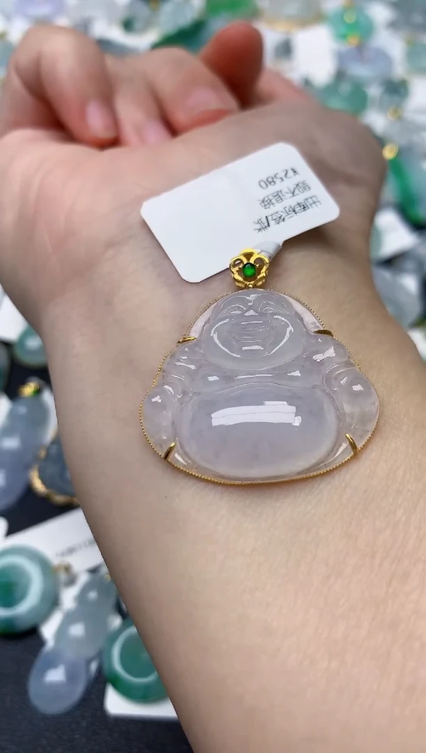 颈饰18K金镶嵌翡翠天然缅甸A货翡翠