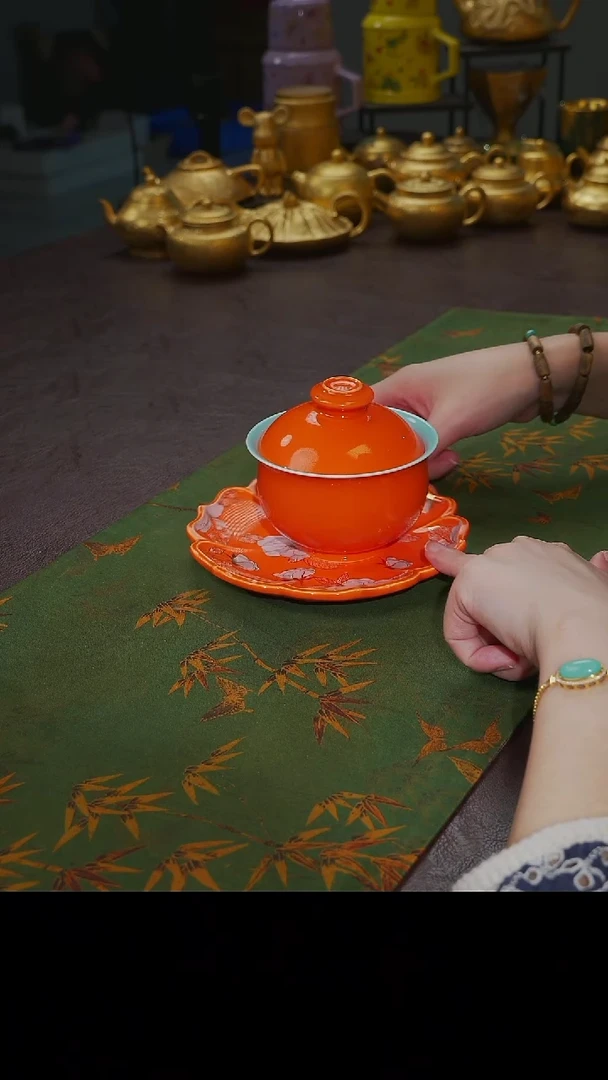杯【宜景窑爱马仕橙系列】盖碗