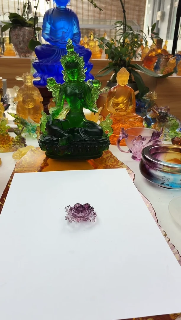 手工艺品琉璃牡丹花茶宠小摆件4公分紫色