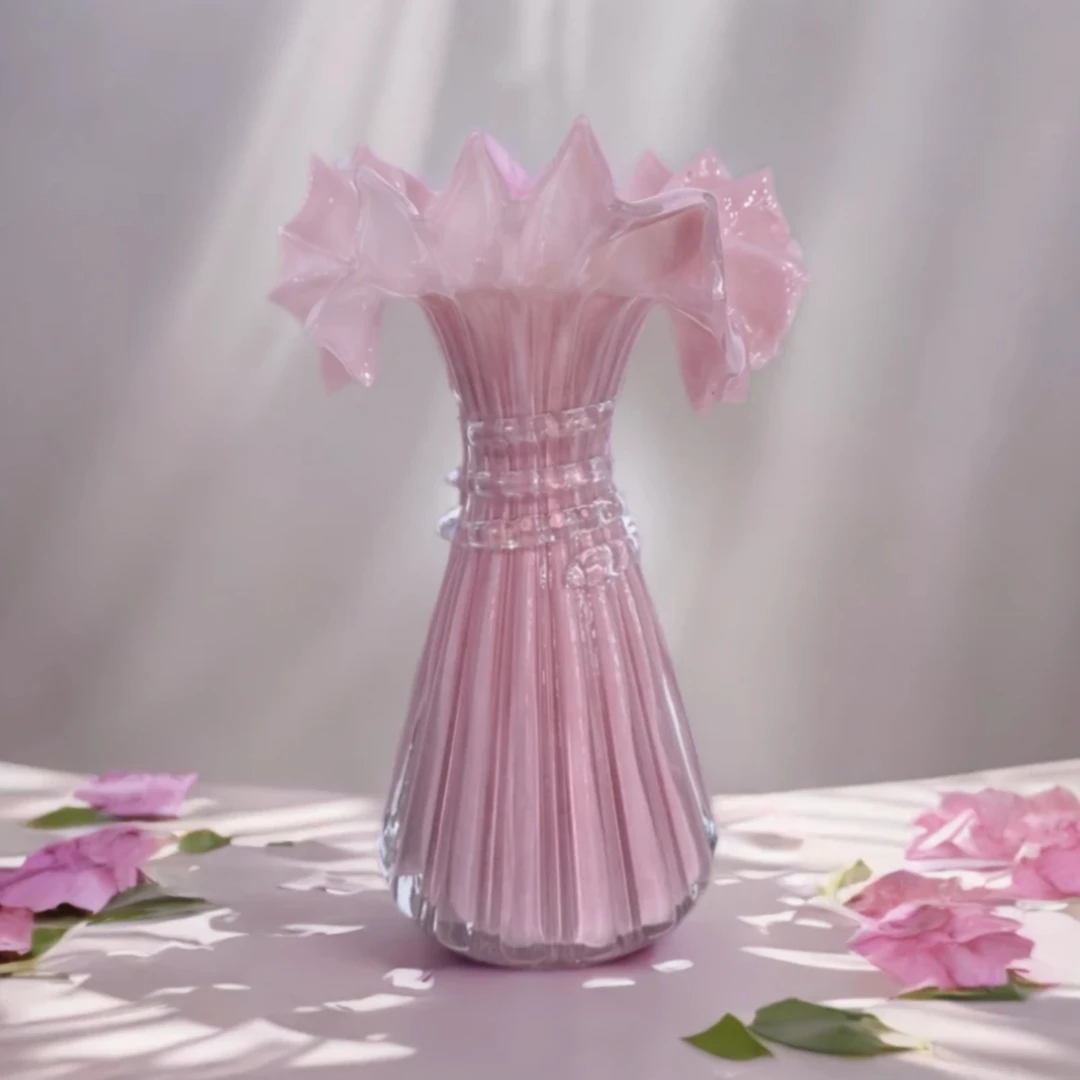 法式花边大裙摆琉璃花瓶中古芬顿粉色橙色绝美摆件高颜值软