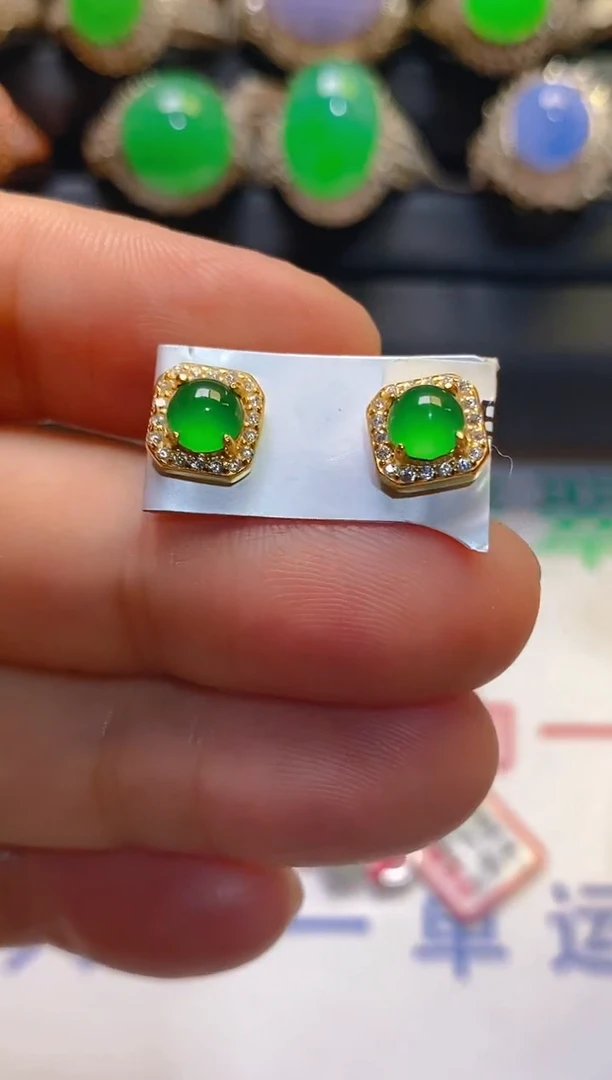 翡翠银S925镶嵌耳饰天然