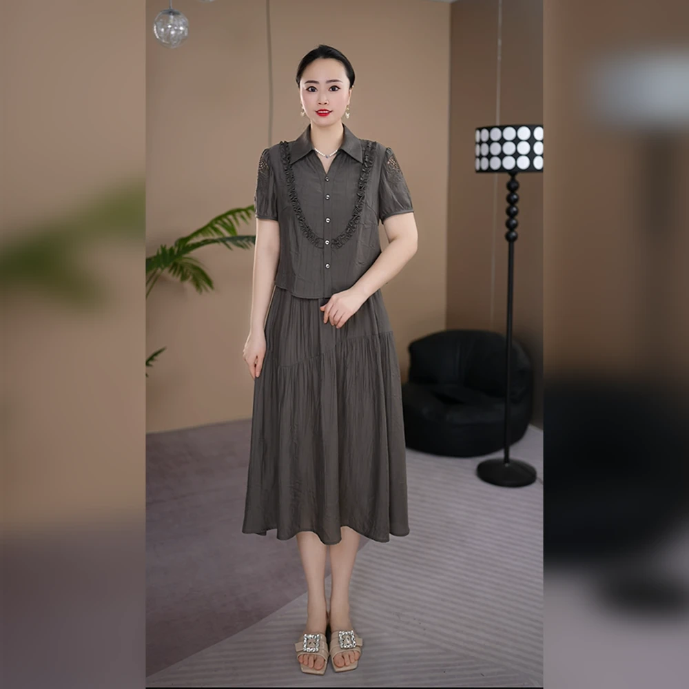大牌优雅淑女风假两件连衣裙2025新款时尚夏季减龄高端中长款裙子