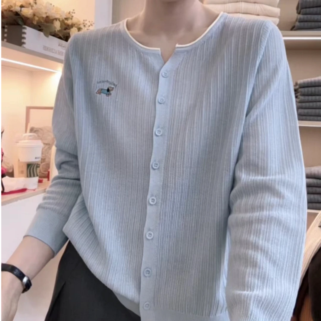 2025春夏新款圆领纯色针织女士百搭韩版宽松开衫长袖AA03