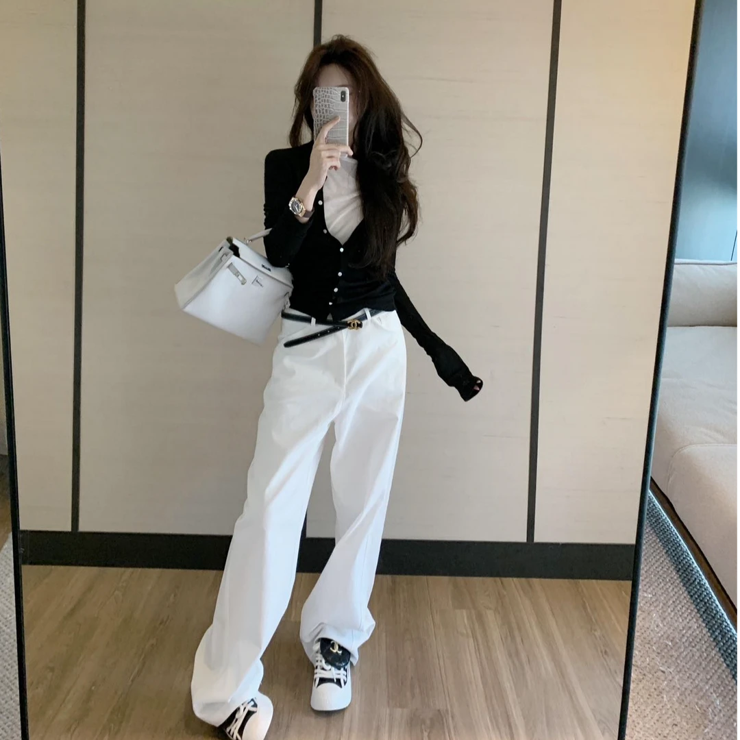 巨好看假两件上衣早秋季撞色辣妹长袖T恤女休闲裤慵懒风时尚套装