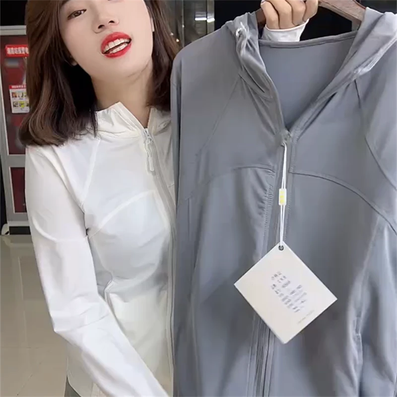 欧货春夏季纯色明线连帽大码防晒衣薄款透气长袖外套女修身显瘦潮