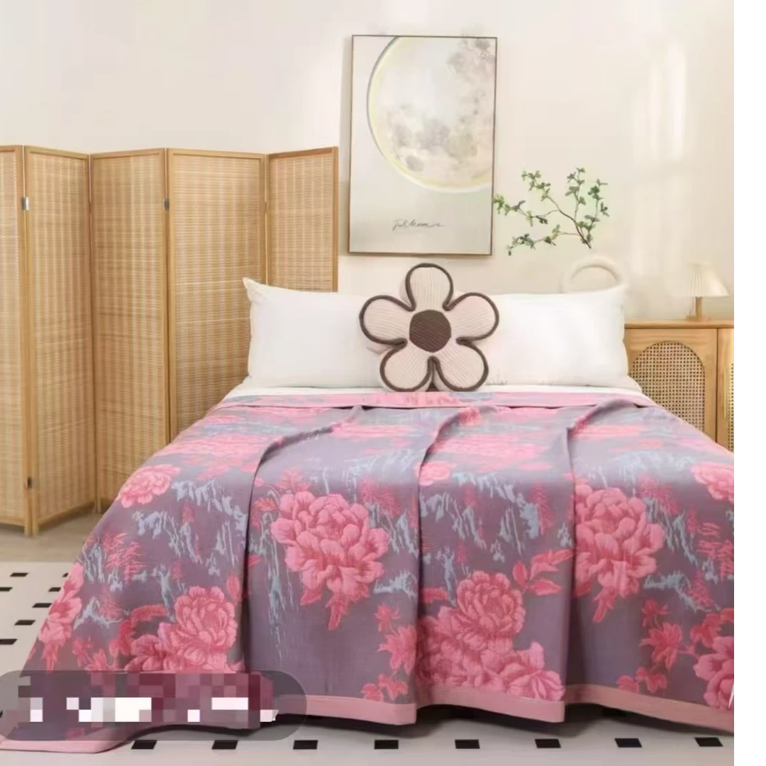 紫云牡丹210*240高端色织提花纯棉精梳棉加大加宽床盖