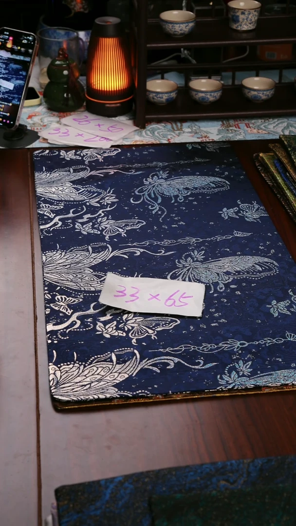 【蝴蝶蓝定位双面】中国风干泡织锦茶席33*65