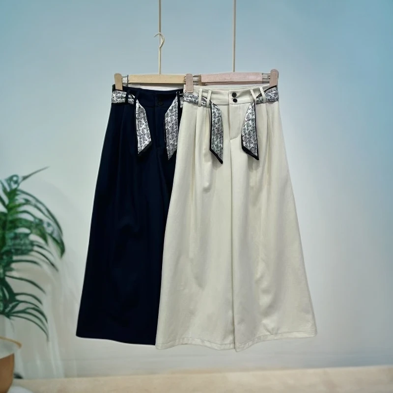 88832双排扣阔腿休闲裤女装气质显瘦时尚百搭纯色九分休闲裤