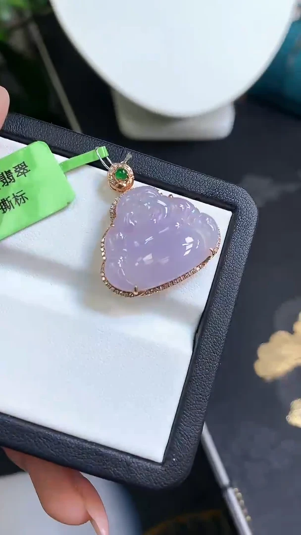 翡翠挂件18K金镶嵌佛公不含链