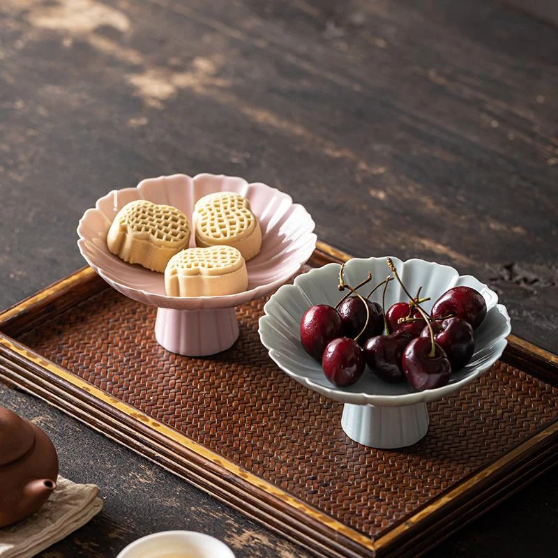 中式高脚茶点盘小号精致高足点心盘复古禅意干果坚果家用水果盘