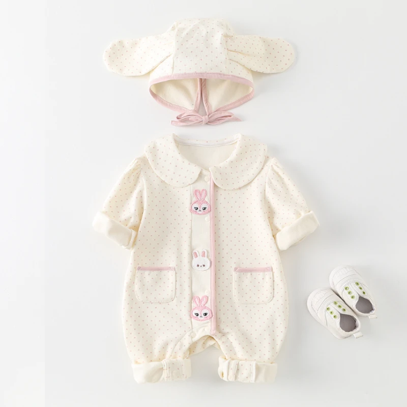 婴儿女宝宝春装衣服可爱卡通小兔子单层连体衣薄款新生儿爬爬服春