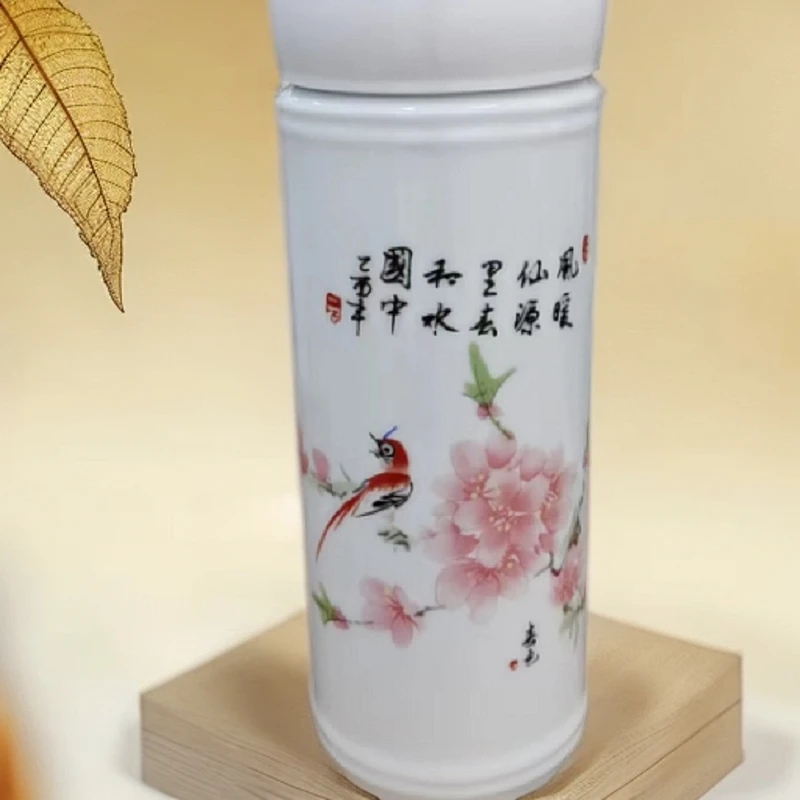 水点桃花保温杯景德镇陶瓷